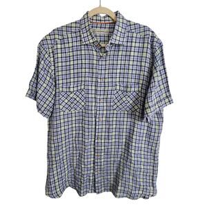 Scott James Mens 100% Linen Plaid Shirt L Coastal Resortwear Summer Travel Beach